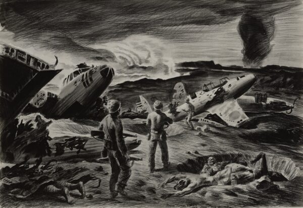 Drawing: plans towards the front line on the air strips of Iwo Jima.