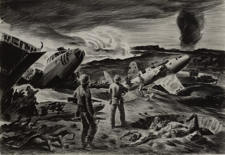 Drawing: plans towards the front line on the air strips of Iwo Jima.