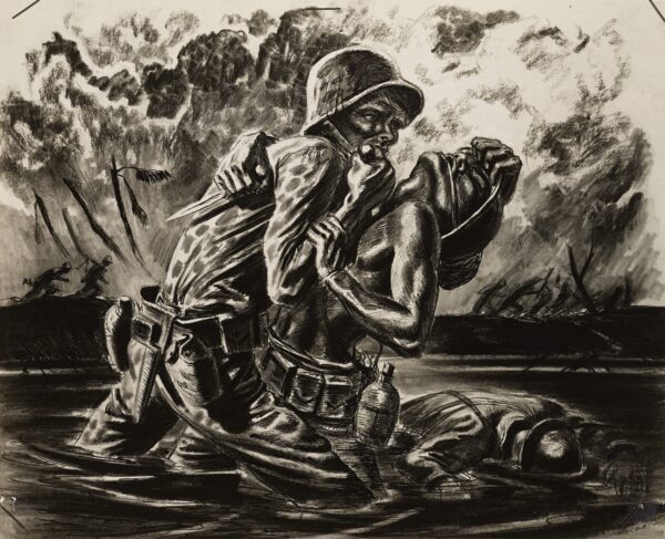 Drawing: This image depicts a hand-to-hand struggle in a rice field on Luzon.