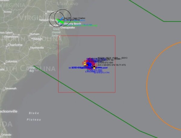 Screen shot of computer monitor showing the Coast Guard’s HMS Bounty search area on October 30, 2012.