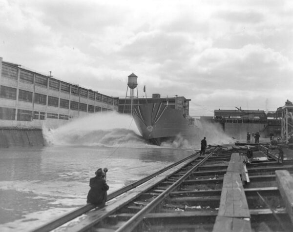 Photo: The launching of the Storis hull.