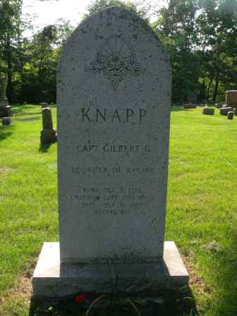 The grave marker for Captain Gilbert G. Knapp located in Mound Cemetery, Racine, Wisconsin.
