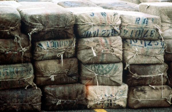 Photo: Bales of marijuana stacked.