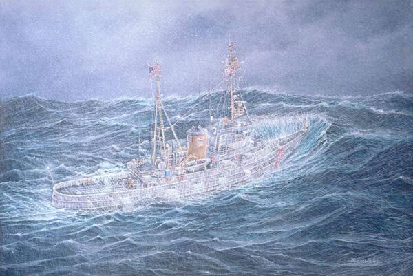 Painting of Tamaroa in heavy seas.