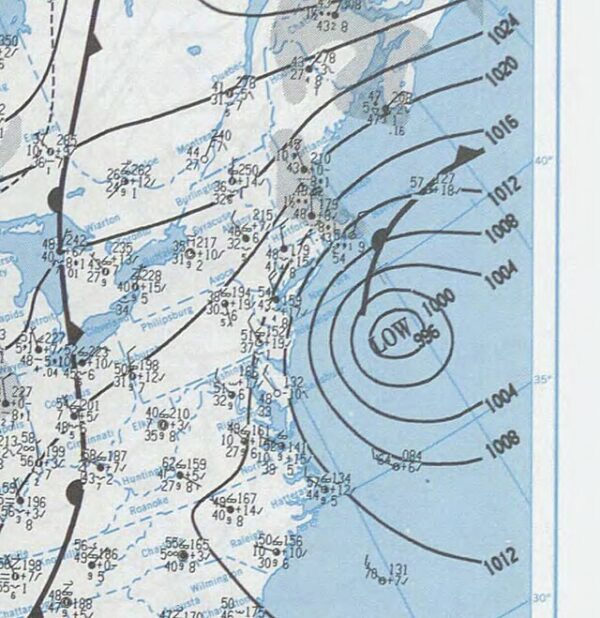 Photo: Weather map showing a low pressure zone approaching New England.