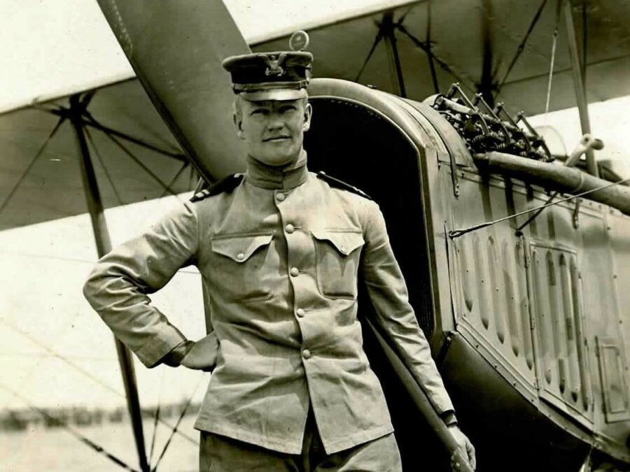 Photo: Eaton poses on the float of his aircraft.