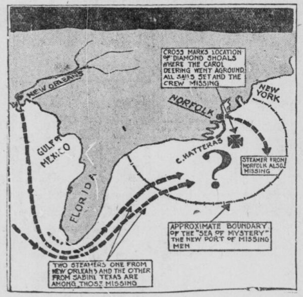 Chart depicting the location of vanishing ships