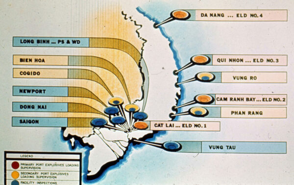 Map showing the location of Coast Guard Explosive Loading Detachments during the Vietnam War.