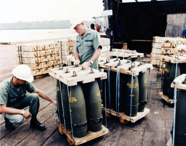 Photo: Ordnance being prepared for offloading.
