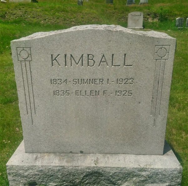 Photo: Gravestone of Sumner I. Kimball (1834-1923) and Ellen F. Kimball (1835-1925)