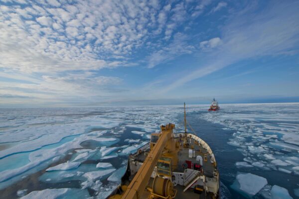 Photo: A view of Maple’s bow along with a path cut through the icy waters.