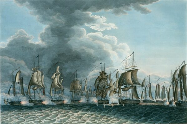 Color engraving of the Battle of Lake Erie.