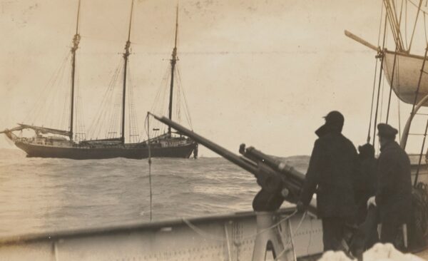 Photo: Onboard CGC Manning shooting line with six pounder