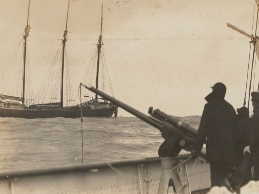 Photo: Onboard CGC Manning shooting line with six pounder