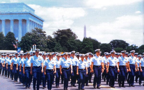 Photo: Coast Guardsmen on parade near the Lincoln Memorial.
