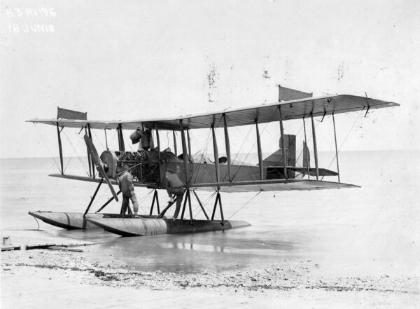 Photo: A Curtiss R-9 floating plane ashore.