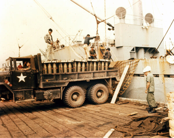Photo: Army truck being loaded.