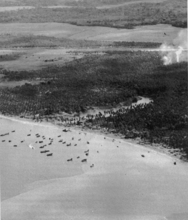 Aerial photograph: Naval Operating Base Cactus, located at Lunga Point, Guadalcanal.