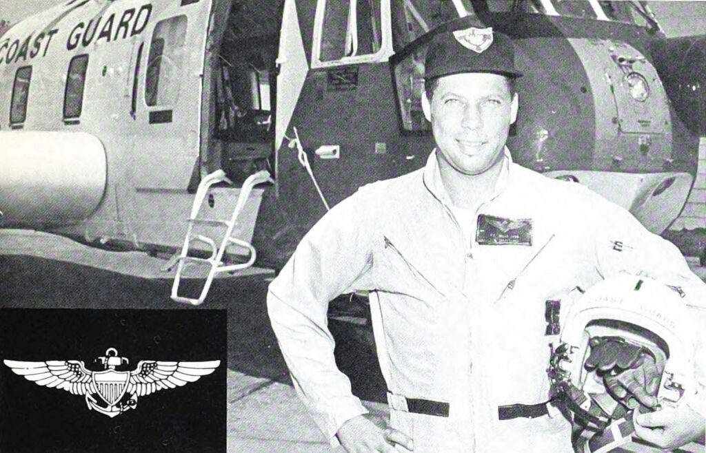 A page from the booklet “Where the CG is,” with a photo of Bobby Wilks posing in front of a helicopter.