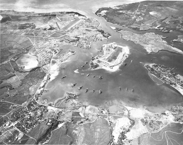 Aerial photograph of Pearl Harbor.