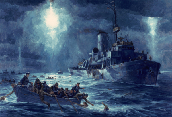 Painting of the crew of the Escanaba rescuing the survivors of the SS Dorchester.
