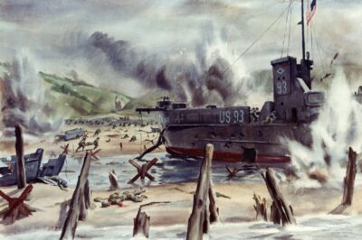 Painting of LCI-93 in beach action.