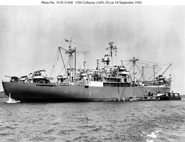 Photo: Starboard-aft view of USS Callaway.
