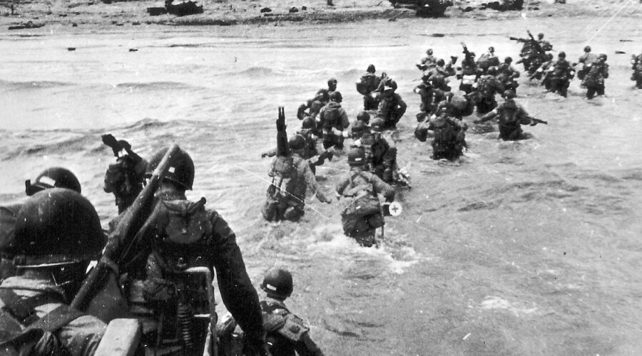 Photo: American troops disembarking from an LCVP at Utah Beach during the D-Day landings.