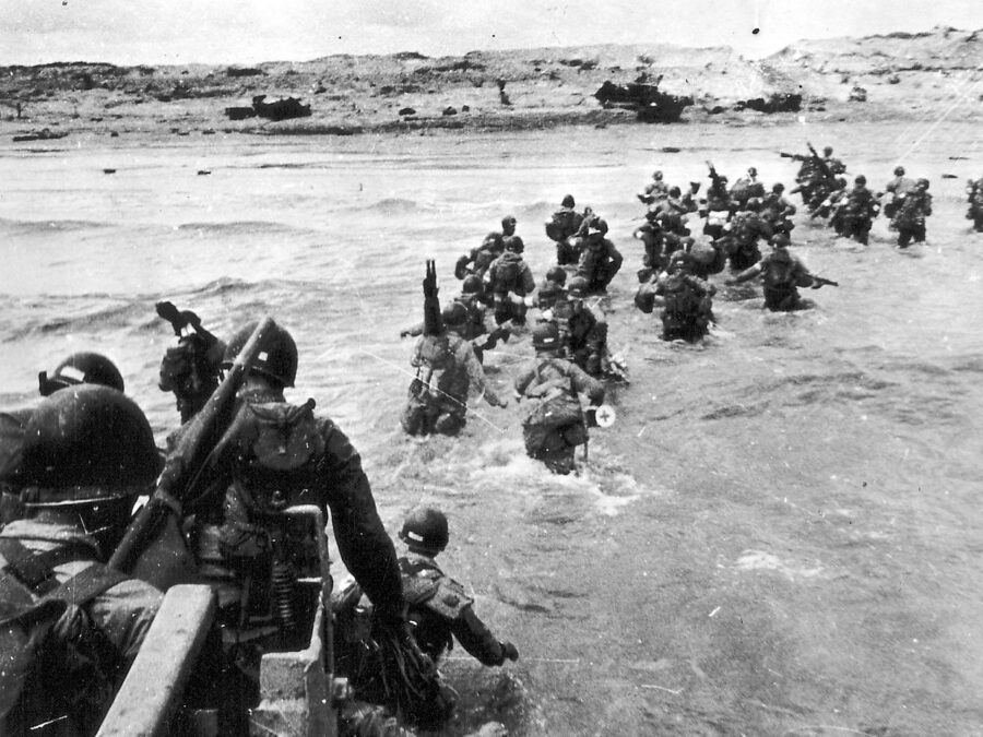 Photo: American troops disembarking from an LCVP at Utah Beach during the D-Day landings.