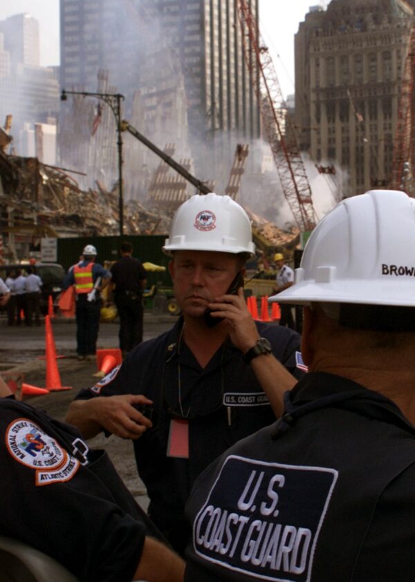 Photo: U.S. Coast Guard members meeting at Ground Zero.