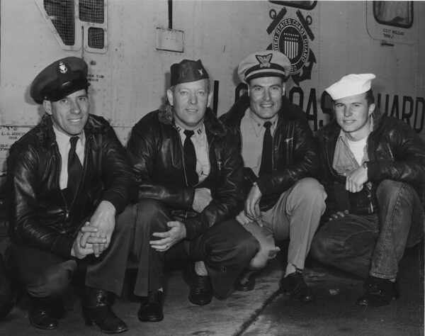 Photo: From left to right: Chief Aviation Machinist Mate (ADC) Joseph Accamo, LT Henry Pfeiffer, LCDR George Thometz, and Aviation Machinist Mate Second Class (AD2) Victor Rouland.
