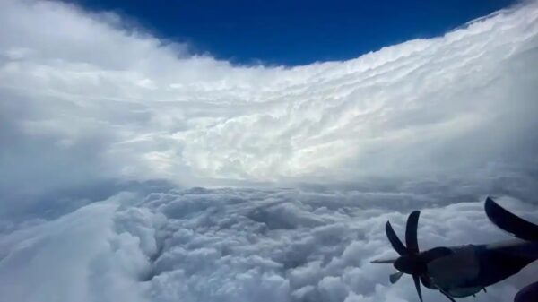 Photo: Interior view of an eye of a hurricane.