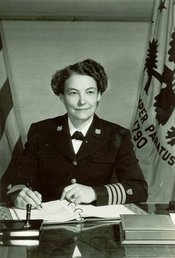 Photo: Captain Dorothy Stratton, USN (WR) at her desk in USCG HQ.