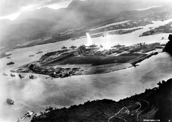 Japanese photograph taken during the attack on Pearl Harbor, Dec. 7, 1941.