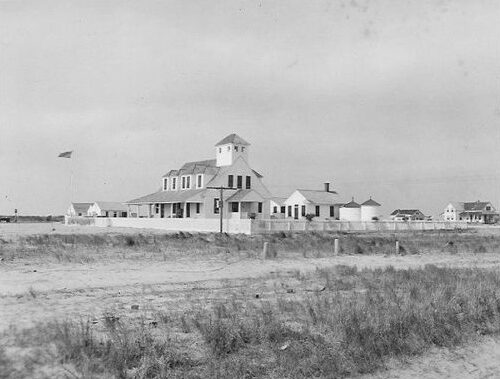 Black and white photo: Chicamacomico Life-Saving Station.