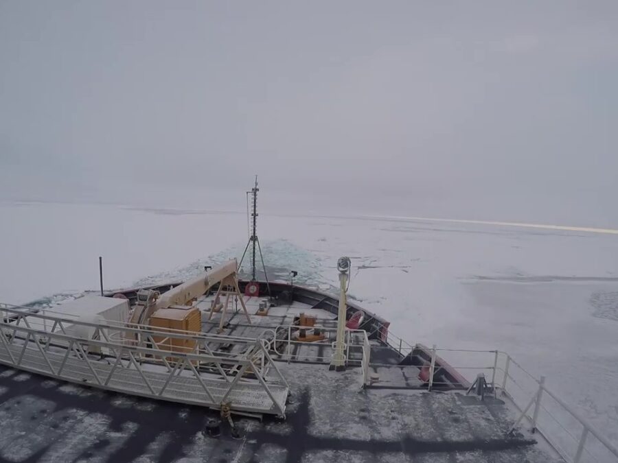 Photo: View of Healy’s stem as it breaks into a field of ice.