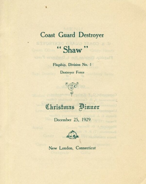 Cover of Christmas Menu for Coast Guard Destroyer 