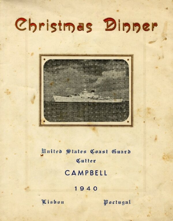 Cover of the Christmas menu with a photo the Campbell, 1940, Lisbon, Portugal