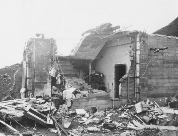 Photo of the remains of Scotch Cap Lighthouse after the 1946 tsunami.