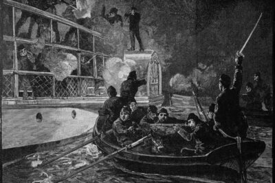 Engraved illustration depicting the hostile boarding of a ship.