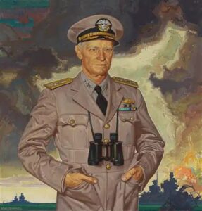 Painted portrait of Admiral Chester Nimitz