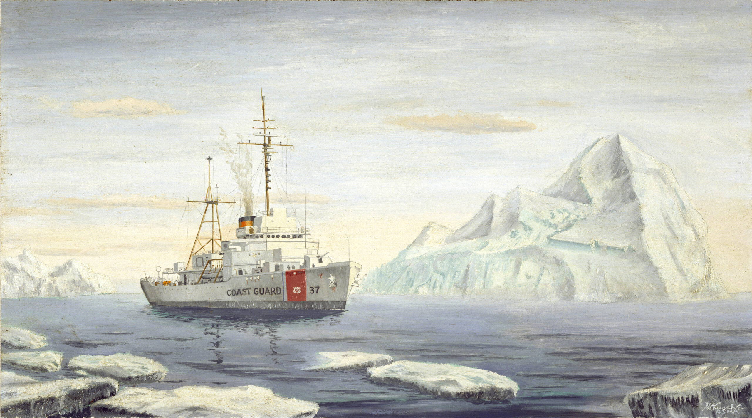 Painting: Coast Guard Cutter Taney sails among the icebergs.