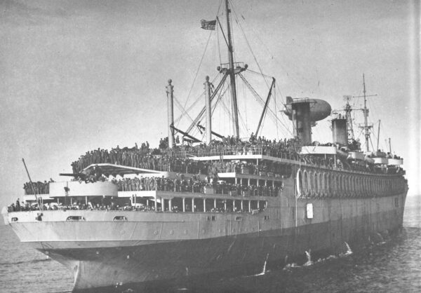 Photo: Aft view of USS Wakefield loaded with returning troops during Operation “Magic Carpet”.