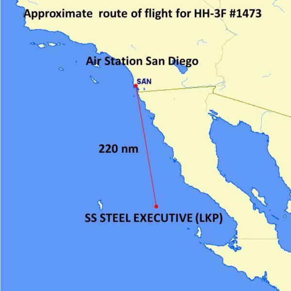 Map displaying approximate of flight to Steel Executive’s last know position.