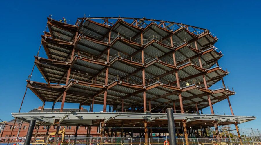 Photo: A view of the skeleton of the buildling as construction continues.