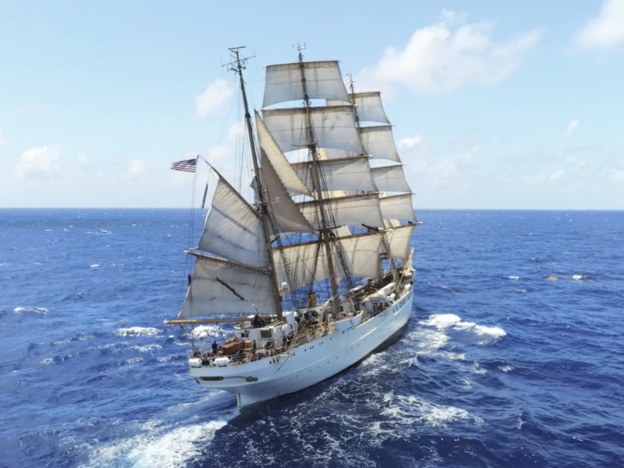 Photo: Rear aerial view of barque Eagle.